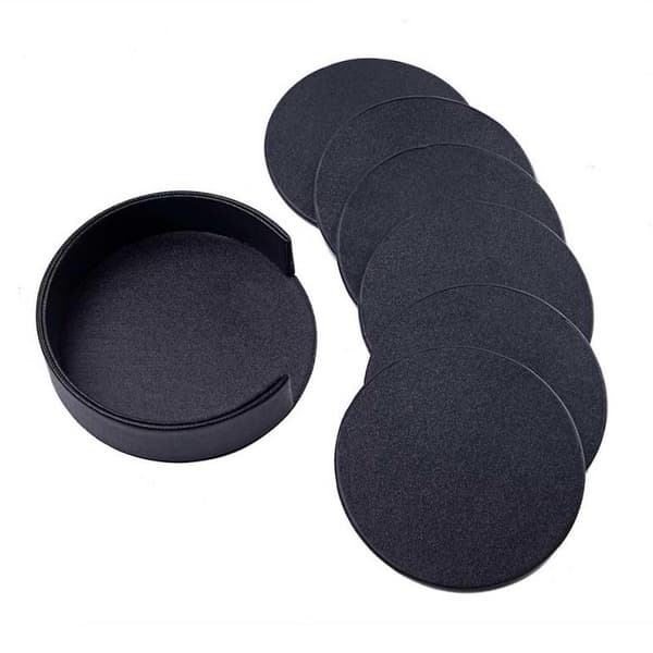 6-pak vendbare coasters i sort PU-læder med holder sort