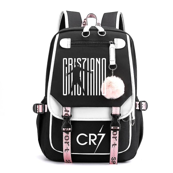 Cr7 Barn Jenter Gutter Skolevesker Dame Usb Ryggsekk Canvas Tenåring Bagpack Pakkesekk Stundent Bookbag 2