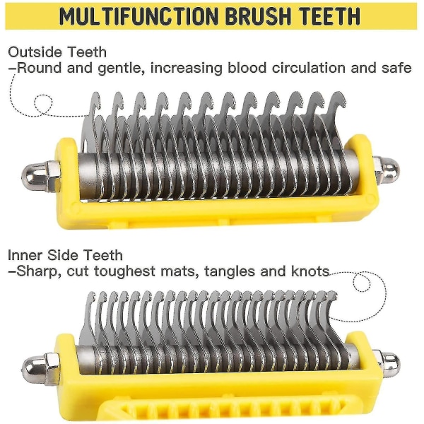 Kjæledyravmattende kam, 2-sidig underullsrive stelleverktøy for katter Hunder Ergonomisk avmattende kam Yellow