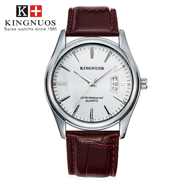 Yhden kalenterin vedenpitävä vyö, ei-mekaaninen watch White dial brown