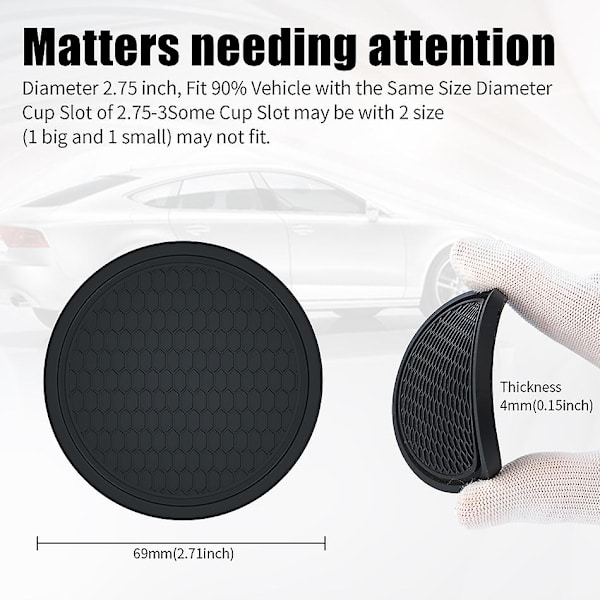 Glasskåner til biler, 4 stk universelle skridsikre kopholdere indlejret i ornamenter Coaster, bilinteriørtilbehør - drikkevareholdere 2pcs grey