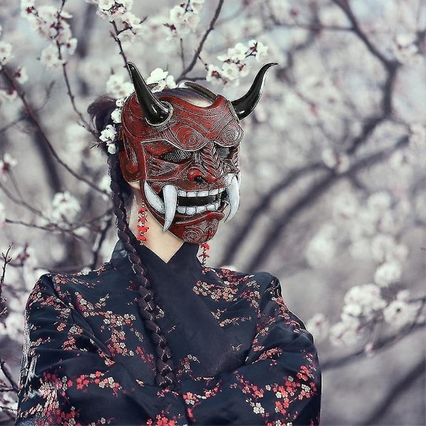 Samurai Oni Mask Japansk Hannya Hovedbeklædningsmaske Halloween Cosplay Fancy Dress Fest Prop Red