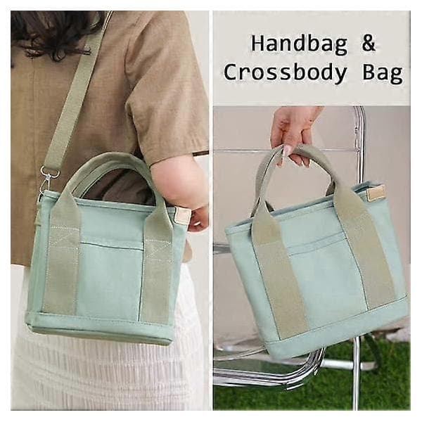 Canvas Multi-Pocket Zipper Bag, Handmade Canvas Material, Multiple Compartments, Multifunctional Women's Bag, Suitable for University, School Green-small