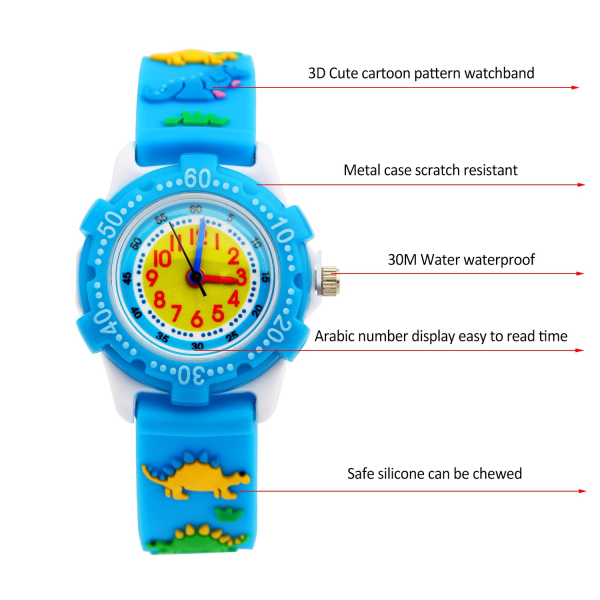 Watch Vedenpitävä 3D-söpö sarjakuva pyöreä kellotaulu silikonihihna watch
