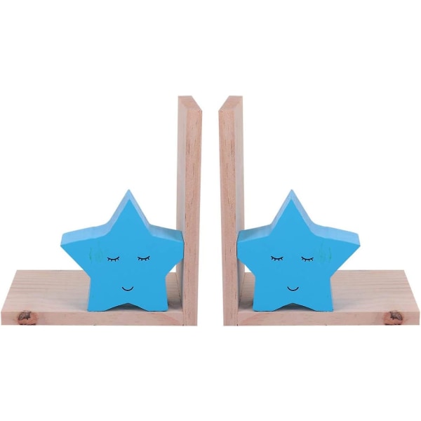 Dekorativ børnebogholder med blå stjerner design - nordisk stil børnebogholder - træbogholdere og bogreoler