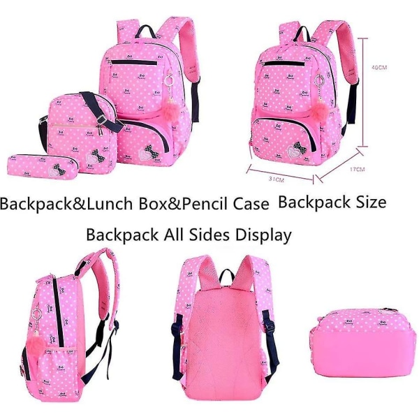 3-in-1 set , jossa print - Bowknotin peruskoululaukku - matkapäiväreppujen koululaukkusarja - reppu opiskelijoille (violetti)