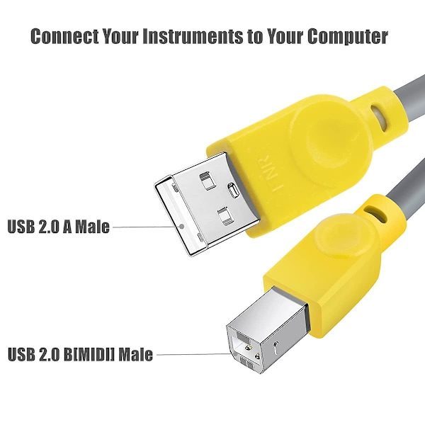 Usb Midi -kaapeli soittimille - 1,5 m/5 jalkaa, Usb A - Usb B
