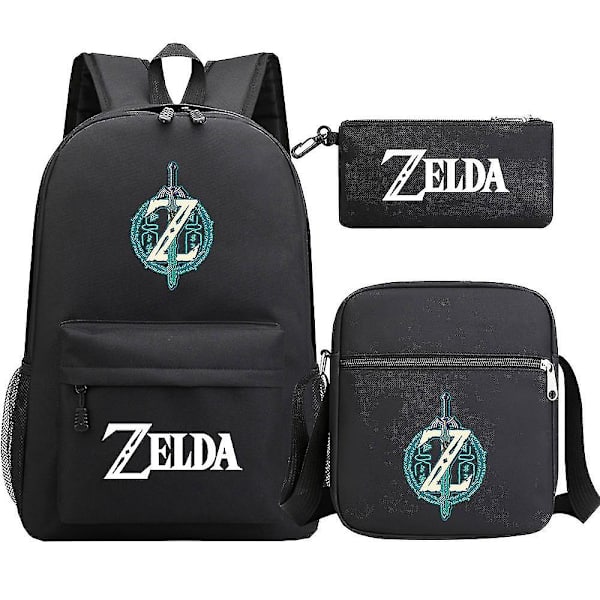 "Kingdom of Zelda Tears" printed koululaukku, kolmiosainen: teini-ikäisen opiskelijan reppu + unisex olkapuku miehille ja naisille 9