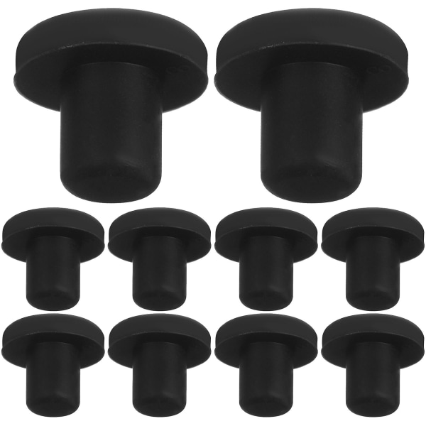 10 stk T-formede gummiplugger Runde hullplugger Gummipakningsplugger Tetningsstopper Black 1.50X1.50X1.30CM