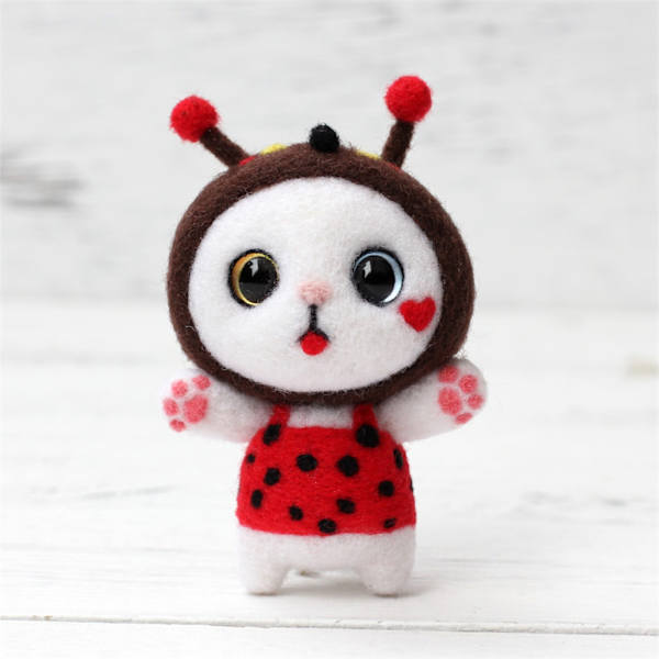 Söt kattmönster Handgjorda DIY Poke Wool Filts Material Produktionspaket