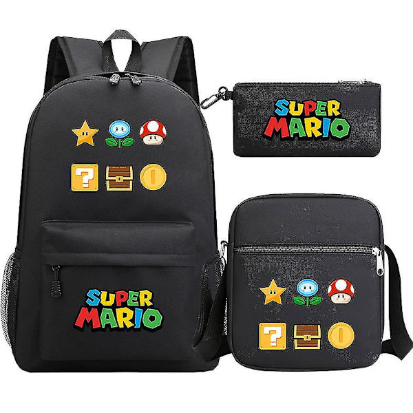 Super Mario ryggsäck för tonåringar - flickor och pojkar Kawaii vattentät canvas skolväskor, 3 st set med laptopfack - Mochilas ryggsäckar 2