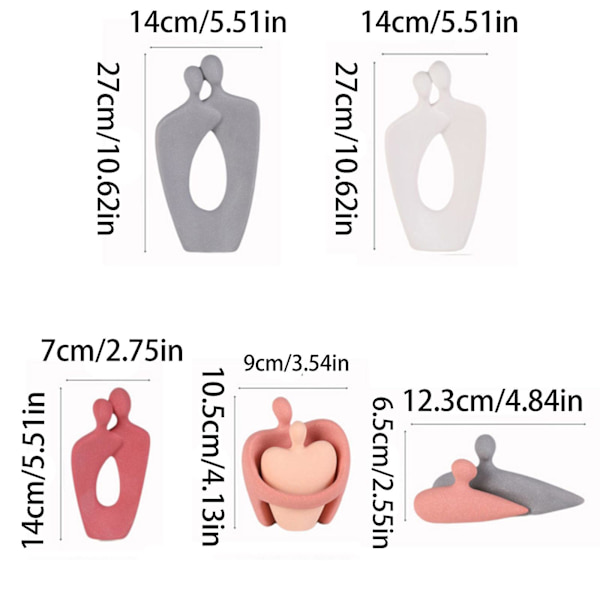Keraamiset koristeet rakkausveistos Pari syleilee patsasta kodin sisustus Moderni romanttinen ystävänpäivälahja rakastajahahmo Grey Pink