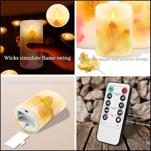 Flamlösa ljus - Set med 3 batteridrivna flimrande LED-ljus med fjärrkontroll