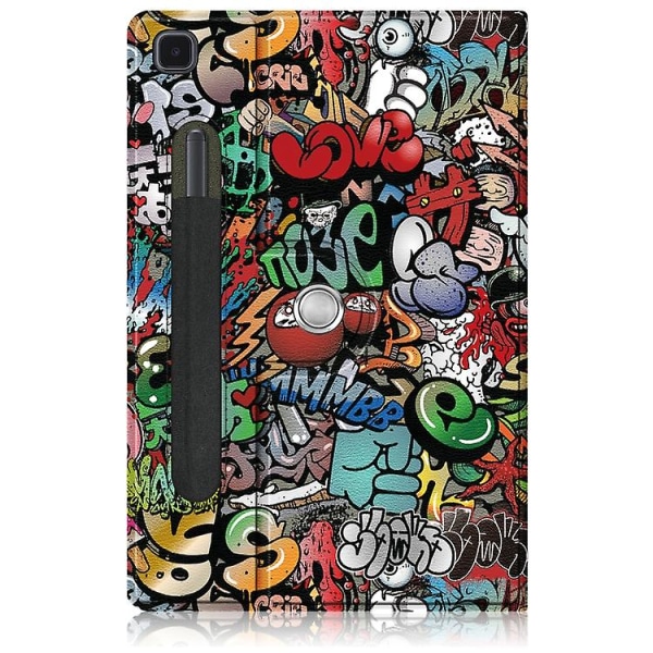 For Samsung Galaxy Tab A7 Lite 8.7 2021 T220 / T225 Lakkert 360 grader rotasjon nettbrett lærveske med holder Graffiti