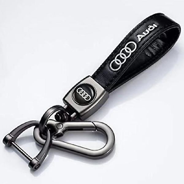 Læder nøglering krog nøgle vedhæng med bilmærke logo fjederspænde & ring kompatibel med hovedbil splinterny Audi