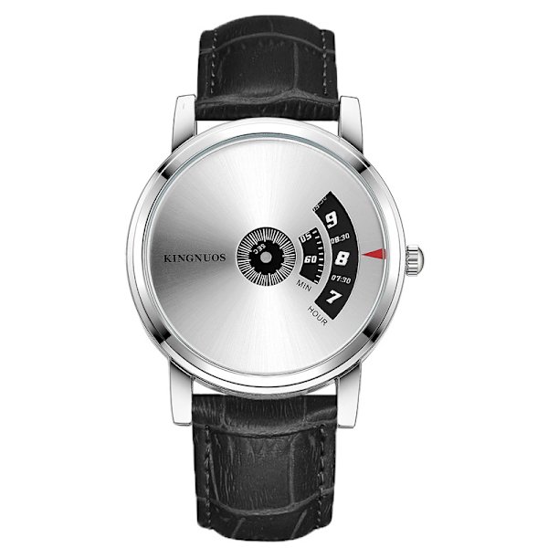 Eksplosjoner kreativ peker-fri plate forretningsklokke Black belt silver shell Silver dial