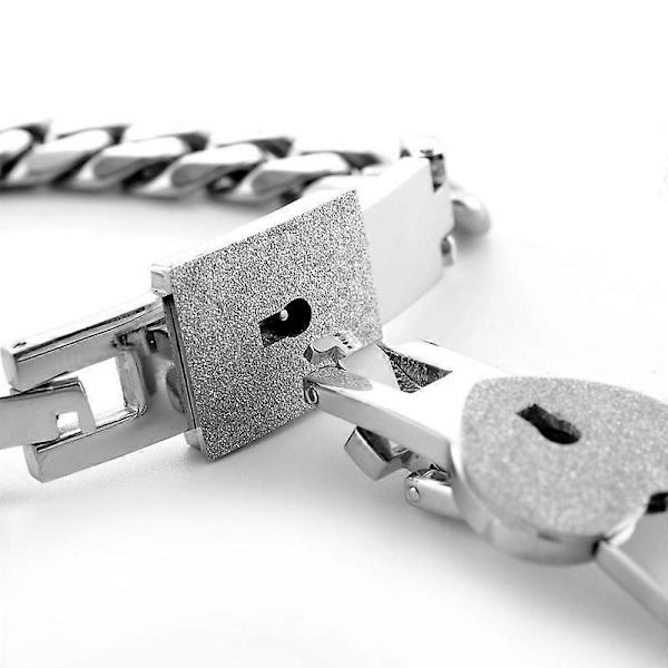 Set med 2 hjärtformade kärlekslås nyckelarmband, europeiska och amerikanska kreativa rostfria stål par armband, Alla hjärtans dag, födelsedagar, jul white