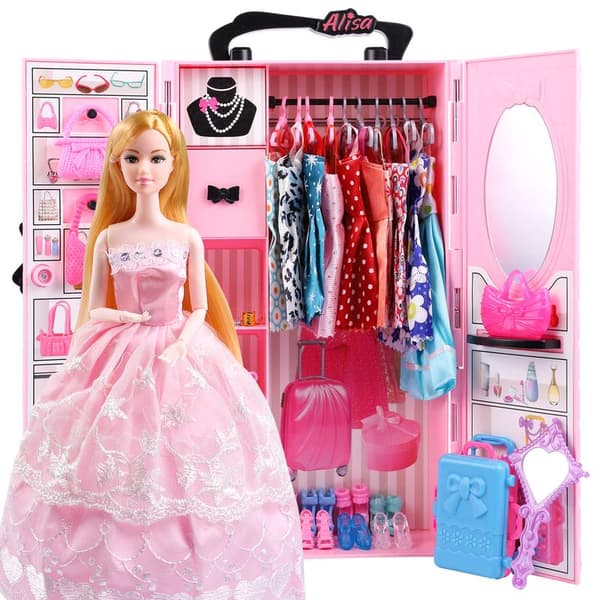Barbie Rosa Utklädningsgarderob Bröllopsklänning Dockhus för Barn