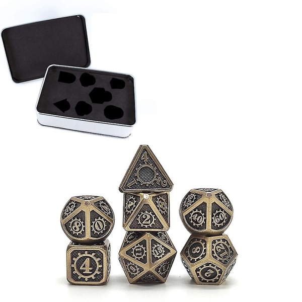 7 st Steampunk Style Metal Dice Metallic Dnd Game D&d Dice With Free Metal Case 448d -K