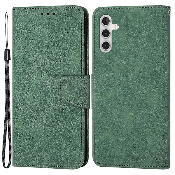 For Samsung Galaxy A14 5g Lommebok telefonveske Magnetisk lukkestativ Flip Ensfarget Pu-skinn beskyttende telefondeksel Green