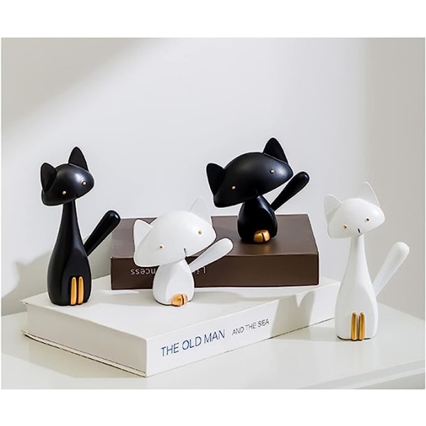 Kodin työpöydän sisustus Hartsi Kissan koristelu Eläintaide Patsas Musta Valkoinen Kissa Askartelu Ornamentti TV-kaappiin Pöytälevy (valkoinen lyhyt,
