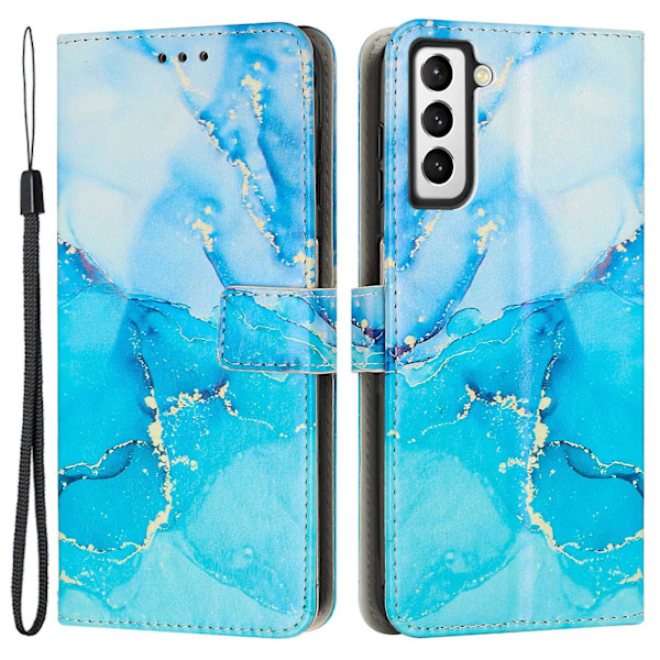 Marmormönsterutskrift cover för Samsung Galaxy S23, Pu läder hopfällbart stativ Flip case med rem Blue     Green