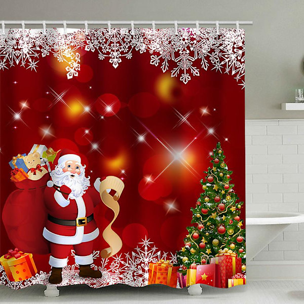 Julebadeforhæng, 180 X 200 Cm25- Badegardin Polyesterstof Anti-mug Vandtæt vaskbart badeværelsesgardin