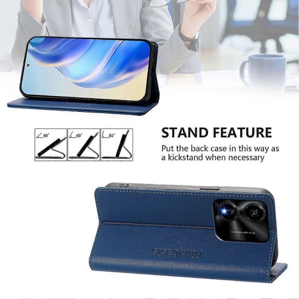 Kompatibelt läderfodral för Honor X5c Plus RINACASIS RC01 mobilskal med RFID-plånboksstativ DarkBlue