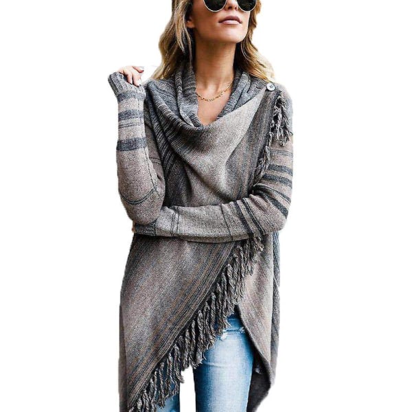 Kvinder Boho Cardigan Coat Outwear Jumper Jakke Top Grey M