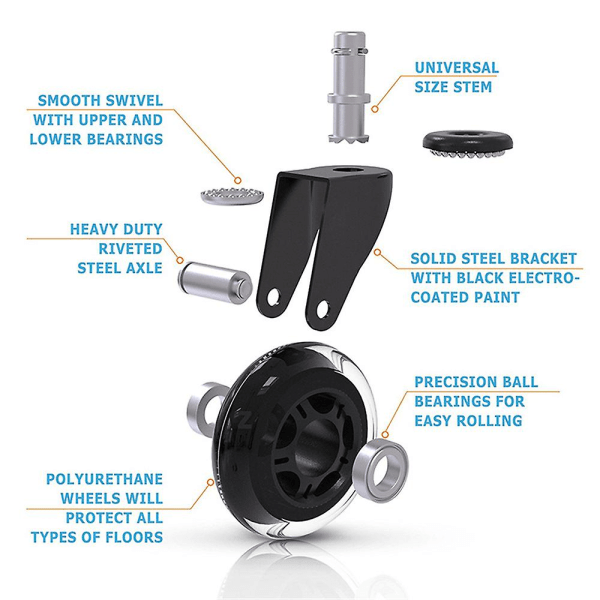 Kontorstolhjul Erstatning 360 Rotasjon Stol Caster