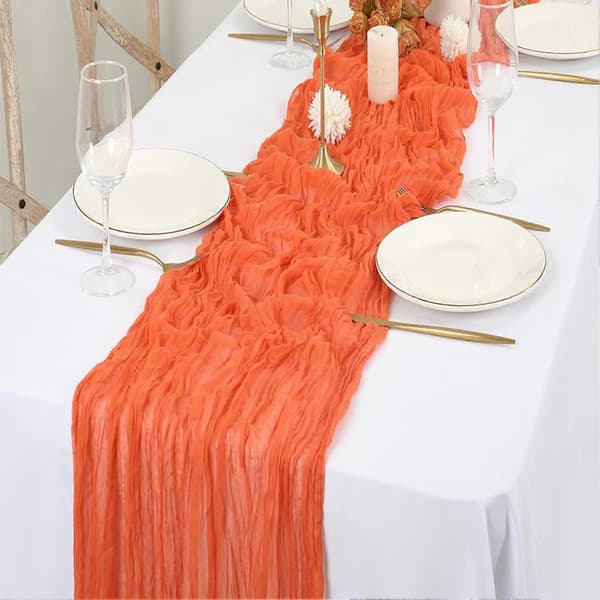 Rynket gasbind bordløper – Boho & Rustikk – for bryllup og middag – Polyester & 180x90cm