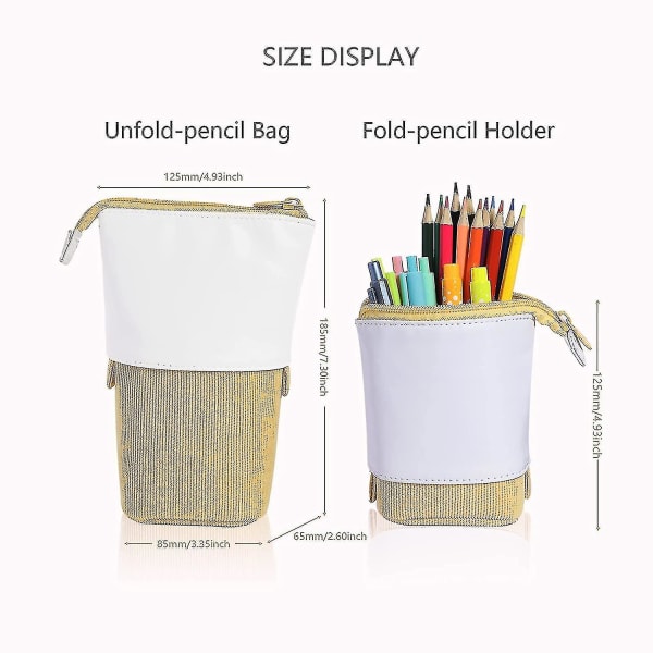 Pop-up blyant Udtrækkeligt stativ brevpapiræske Pu fløjlsbuks lodret transformatortaske Farverig opbevaringstaske Perfekt til studerende kvinders forårsmakeup