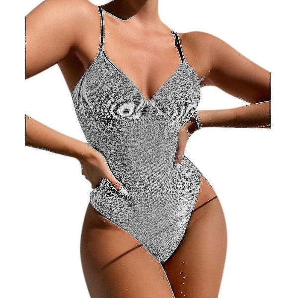 Naisten kimalteleva uimapuku Push Up -osainen uimapuku Sparkly Beachwear uimapuku Grey S
