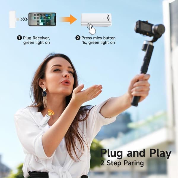Trådløs Lavalier-mikrofon til iPhone/iPad, Plug and Play, 2-pak