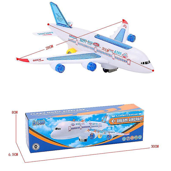 Elektrisk flyvemaskine fly med musiklys lyd legetøj fly A380 lys passagerfly legetøj