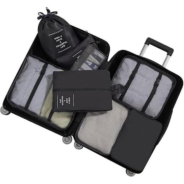 8-pack Organiser Set för Resväskor, Förvaringsväskor, Packningskuber, Resepåsar, Presenter Black