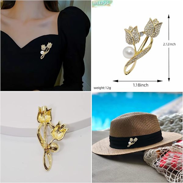 Tulpan dam blombroschnål Kristall strass pärla eleganta smycken dam broscher och nålar Modesmycken slagnålar