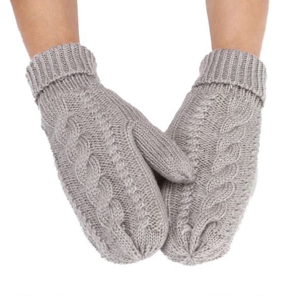 Dame bløde strikhandsker: Varme vinter-essentials. Ensfarvede, tykke vanter til hverdagsbrug Light Gray One Size