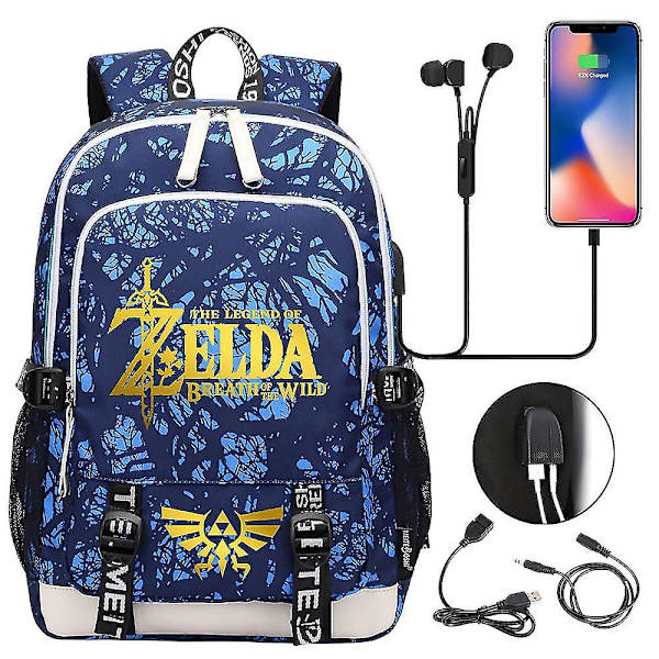 Zelda USB Port Laptop Ryggsäck, Skolboksväskor, Fläktar Resor Casual datorväska, present 2