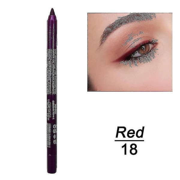 14 farver Langtidsholdbar Eye Liner Blyant Vandtæt Pigment Blå Brun Sort Eyeiner Pen Øjenmakeup Kosmetisk 18 Red