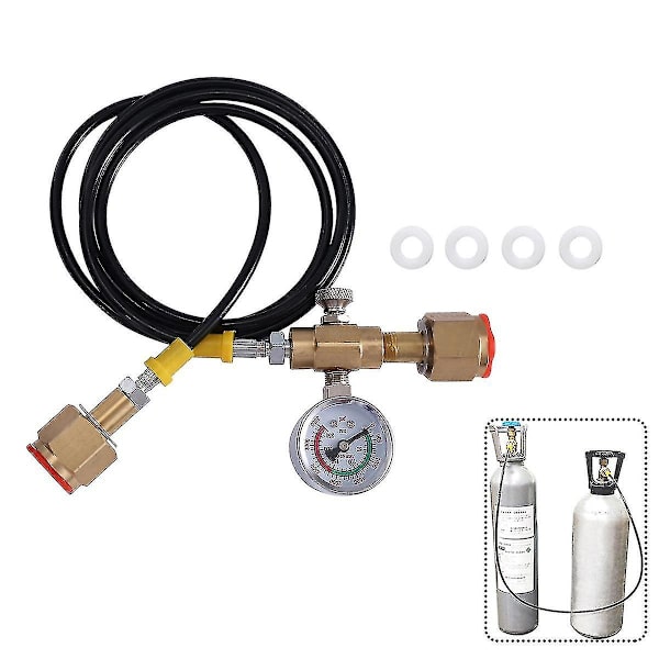 Argon Co2 Refill Station Ladeadapter til små svejsetanke, m/ 1,5 meter blød slange 250bar Black