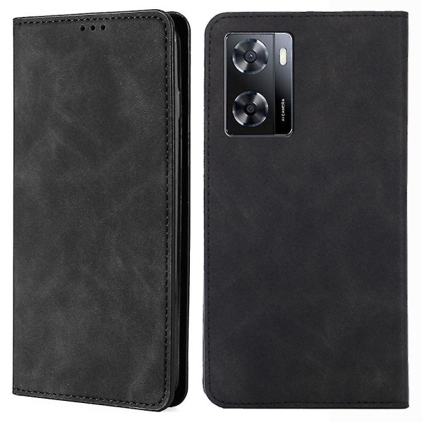 För Oppo A57s 4g / A57e 4g / A57 4g Magnetisk Autoabsorberad anti-scratch Phone case Stativ Pu Läder Black