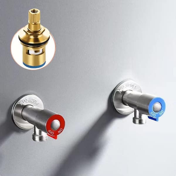 2-pack rostfria vattenventiler, vinkelventiler, kranvinkelventiler, läckagesäkra (blå, röd)