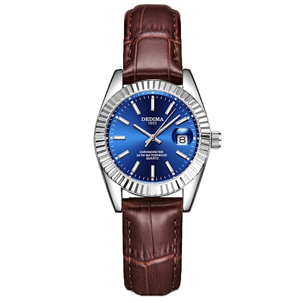 Laadukas räjähdysten ystävien watch Brown belt, silver shell, blue face Suitable for women