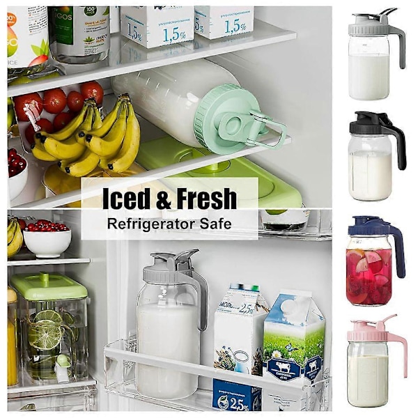32oz Glass Mason Jar-kanne med Flip Cap-lokk og helletut - Lekkasjesikker oppbevaringskanne for fersk brystmelk, glasskanne for Cold Brew iste Pink