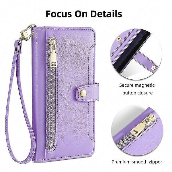 Blixtlåsplånboksfodral för Galaxy A22 5G Purple