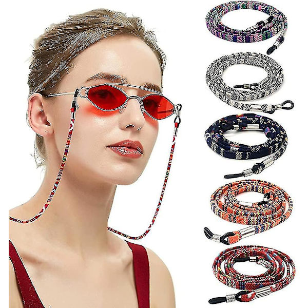 5 delar Glasögonrem Kedja,glasögon Sladd Solglasögon String Justerbar Glasögon Halsband,glasögon Sladdkedja Halkfri glasögonhållare