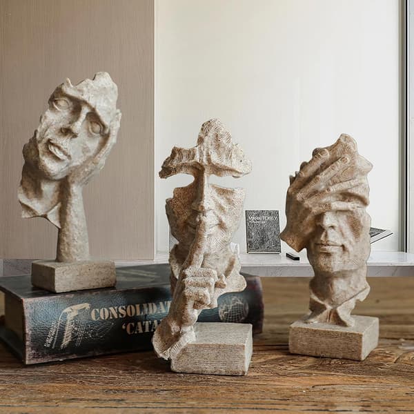 3-pack Thinker-statyer, abstrakt konstfigur i sandsten, modern heminredning för skrivbord/bokhylla