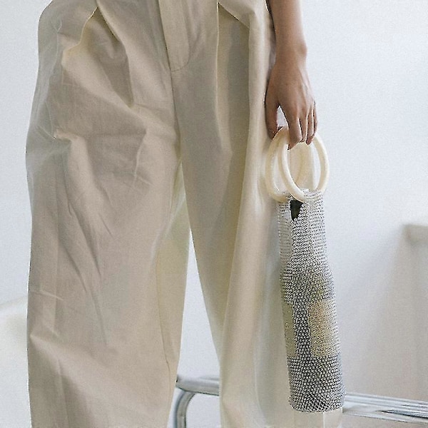 Glimtende Diamant Rhinestones Vintaske Elastisk Net Robust Håndtag Bryllupsgaver White