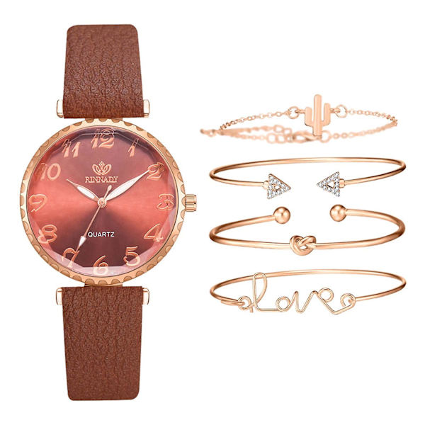 Stil Mode Dameur Luksus Læderbånd Analog Quartz Armbåndsur Dame A